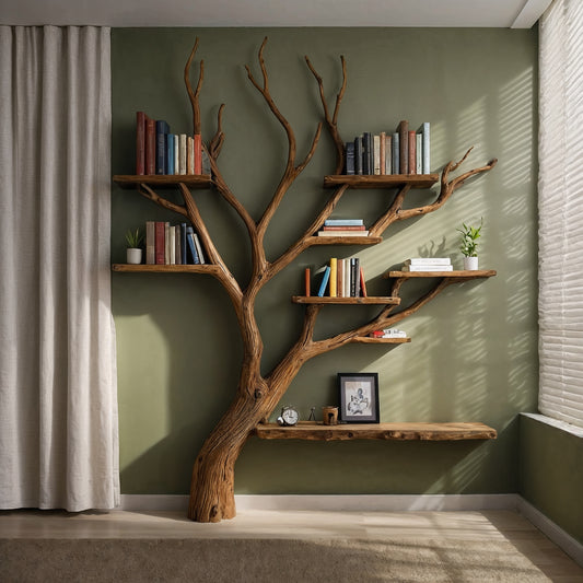 ForestRise Tree Bookshelf – Custom Floating Branch Bookcase for Home Decor - Bespoke Wood TTK