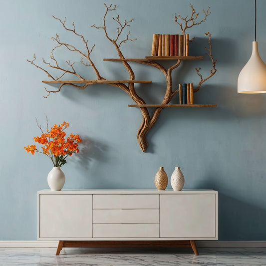 DryBranch Tree Wall Shelf – Artistic Wood Bookshelf for Modern Entryway Decor - Bespoke Wood TTK