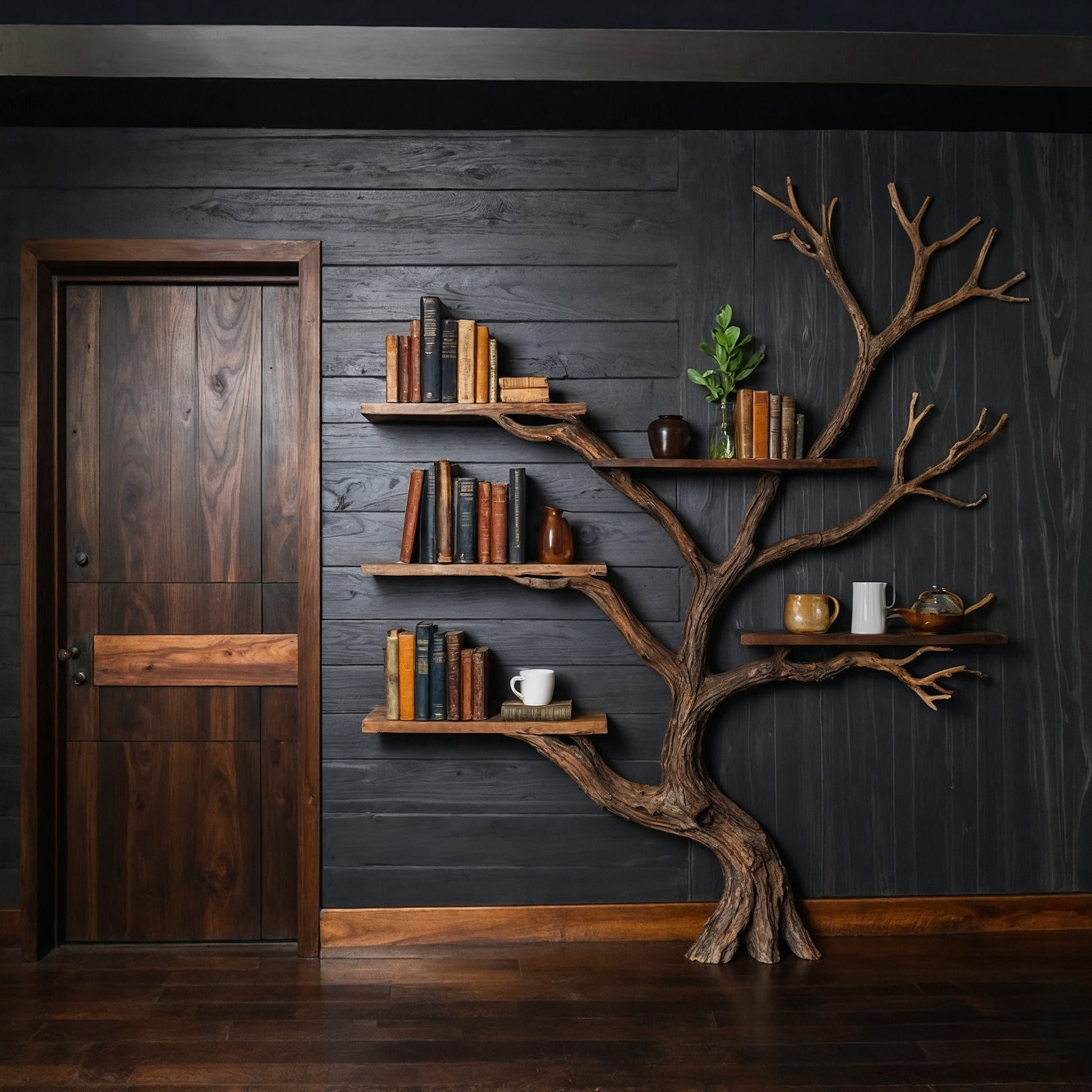 RootCraft Bookshelf – Handmade Wooden Tree Branch Wall Shelf For Home Decor - Bespoke Wood TTK