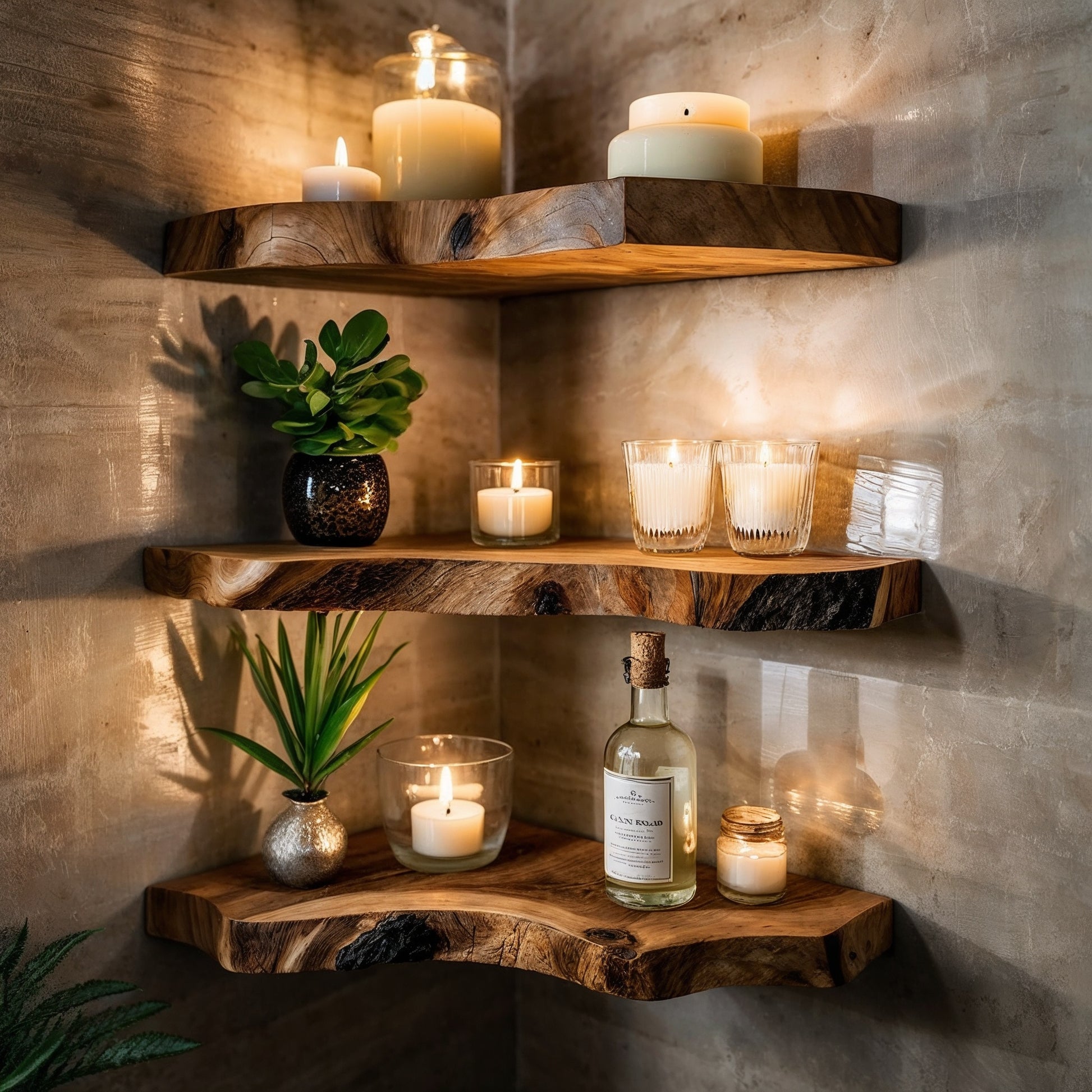 GlowBranch Floating Corner Shelf – Handcrafted Wood Wall Accent - Bespoke Wood TTK