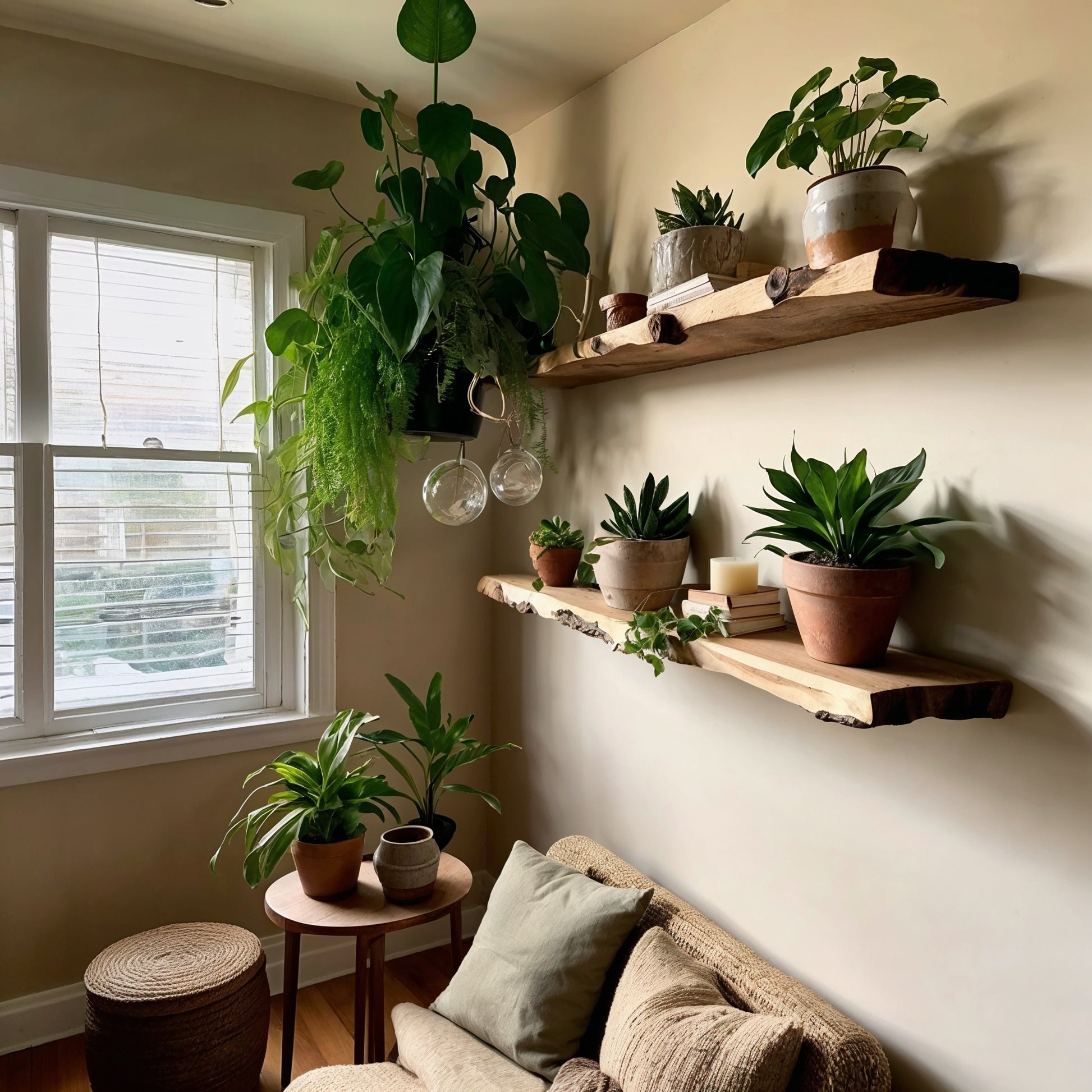 Ferncrest Wall Shelf – Rustic Live Edge Floating Shelf For Plant Lovers - Bespoke Wood TTK