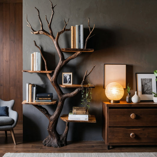 BranchNest Shelf – Rustic Tree Branch Floating Bookshelf for Nature-Inspired Spaces - Bespoke Wood TTK