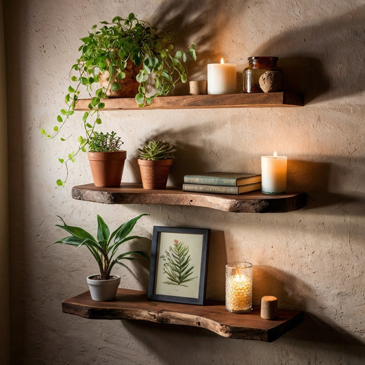Ferncrest Trio Shelf – Rustic Live Edge Wall-Mounted Display Set - Bespoke Wood TTK