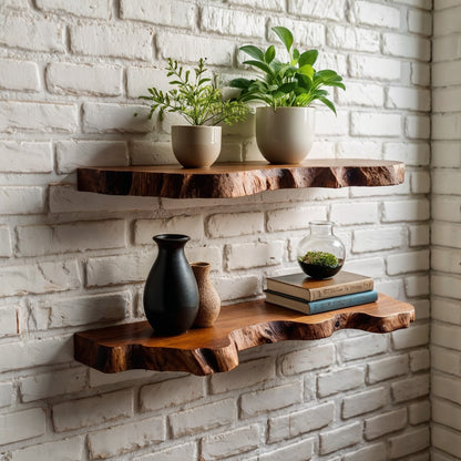 BarkLine Floating Shelf Set – Solid Wood Live Edge Display for Books & Decor - Bespoke Wood TTK