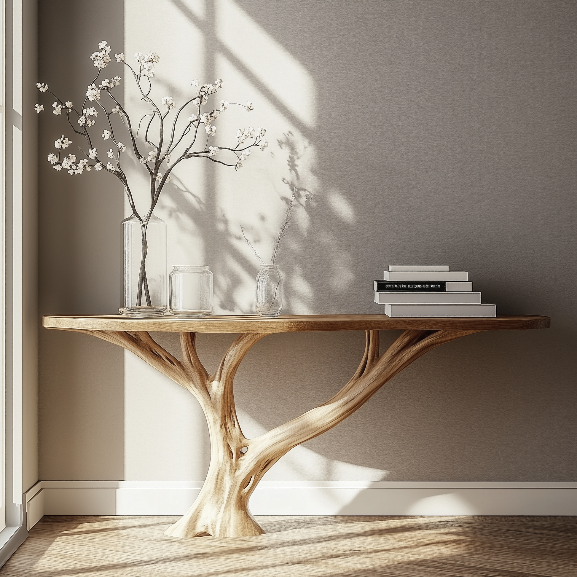 BranchLoom Console Table – Handmade Solid Wood Entryway Table with Artistic Base - Bespoke Wood TTK