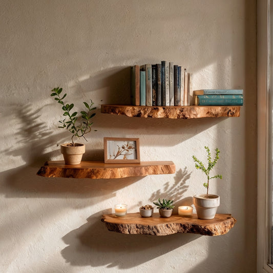 RustEdge Floating Shelf  – Live Edge Solid Wood Rustic Bookshelves for Plants & Decor - Bespoke Wood TTK