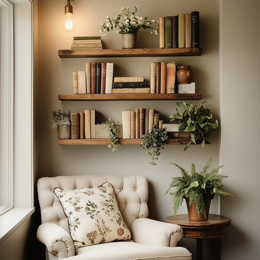 Oakmoss Line Shelf – Minimalist Long Floating Wall Display For Reading Nooks - Bespoke Wood TTK