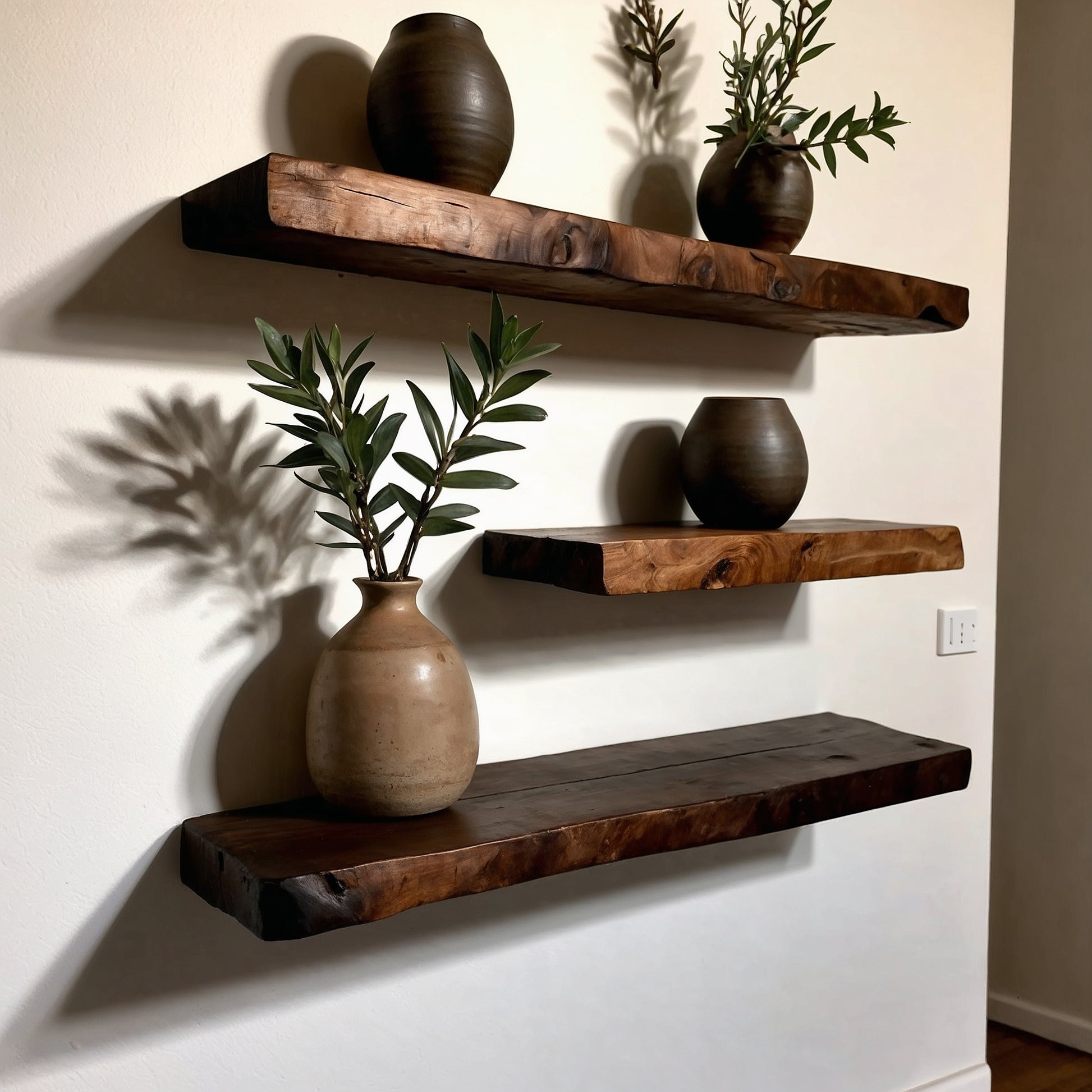 Ebon Floating Shelf – Rustic Wall Shelf with Hidden Brackets - Bespoke Wood TTK