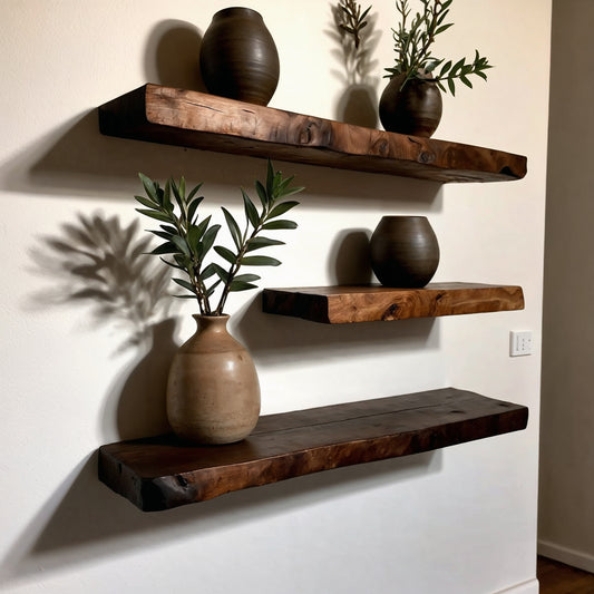 Ebon Floating Shelf – Rustic Wall Shelf with Hidden Brackets - Bespoke Wood TTK