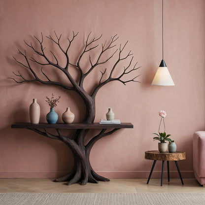 TreeMuse Tree Console Table – Sculptural Branch Shelf in Rustic Solid Wood - Bespoke Wood TTK