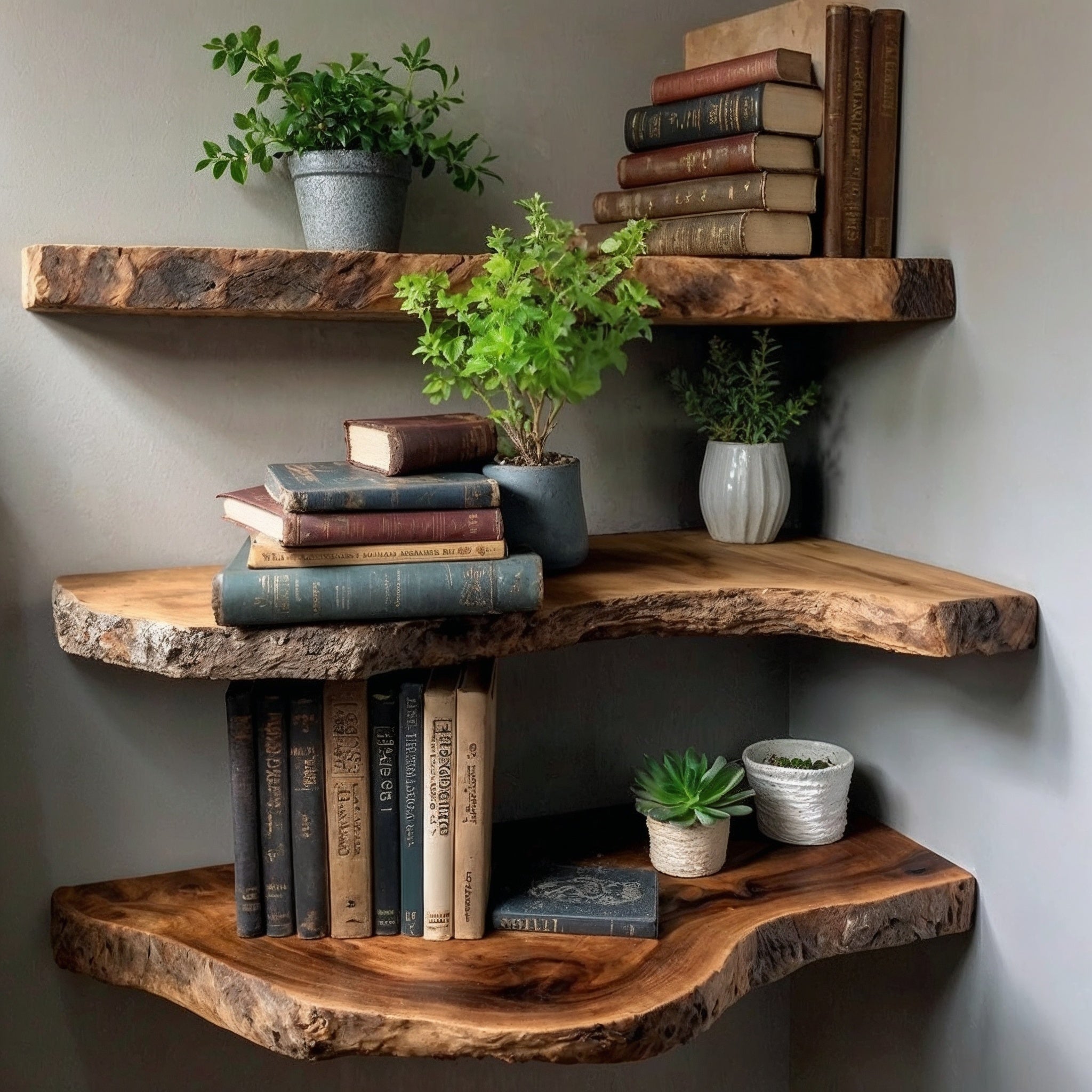 Oakmere Corner Shelf | Live Edge Floating Wall Shelf | Rustic