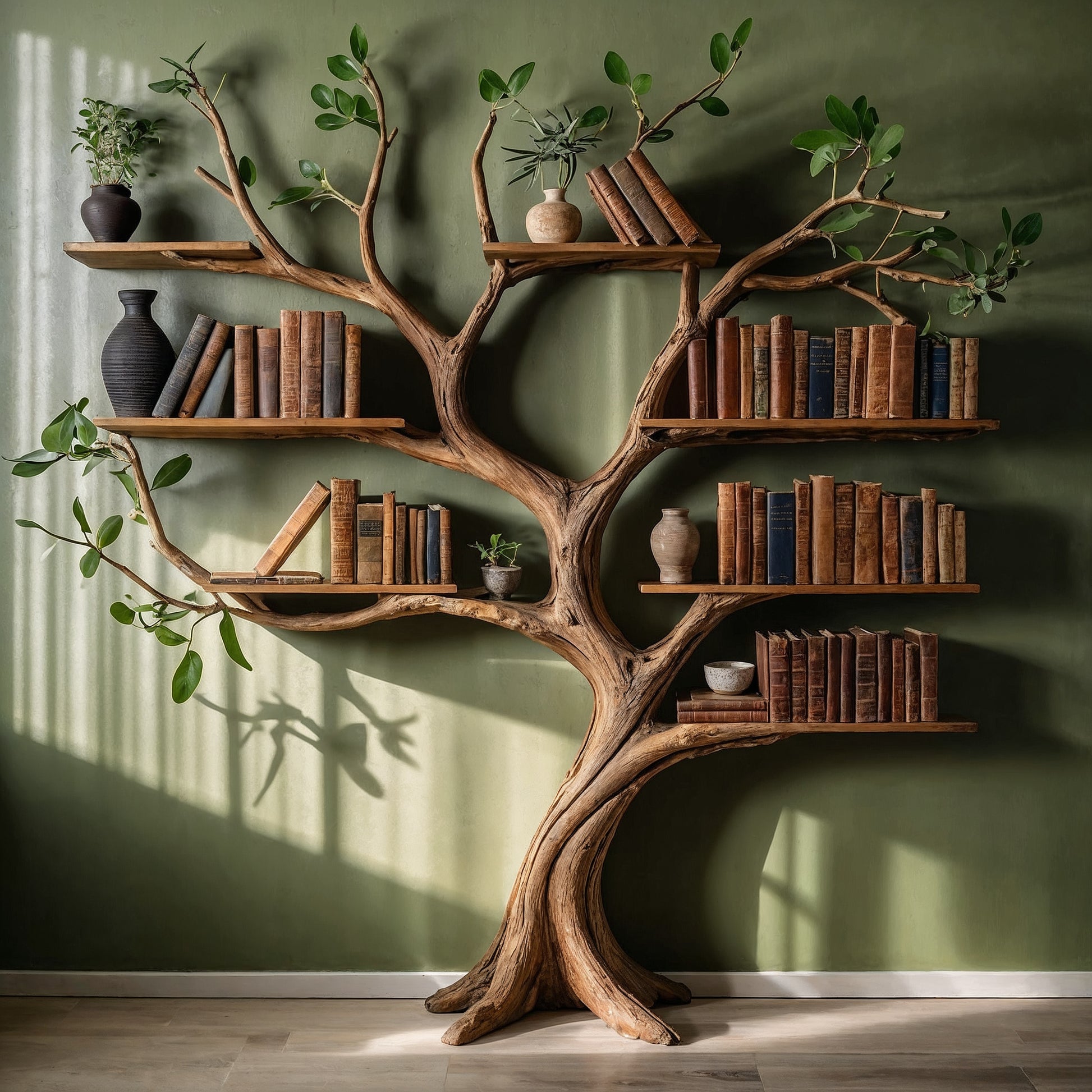 CedarRise Tree Console Bookshelf – Handmade Live Edge Wall-Mounted Wood Shelf - Bespoke Wood TTK