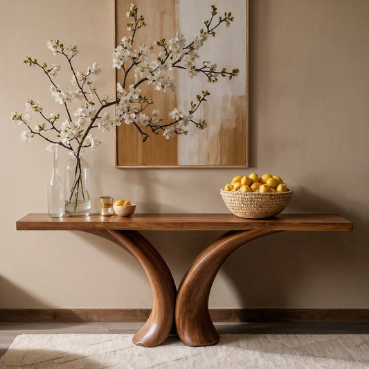 FlowArc Console Table – Sculpted Solid Wood Entry Table for Modern Rustic Interiors - Bespoke Wood TTK