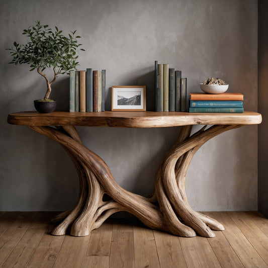 BranchWeave Console Table – Live Edge Handmade Wood Entryway Accent - Bespoke Wood TTK