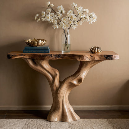TrunkFlow Live Edge Console Table – Handmade Solid Wood Entryway Decor - Bespoke Wood TTK