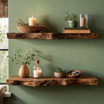 WillowNest Floating Shelf – Rustic Live Edge Wood Wall Shelf for Cozy Home Decor - Bespoke Wood TTK