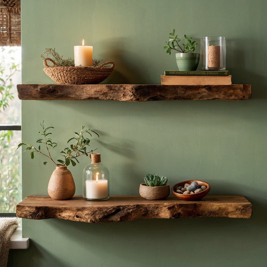 WillowNest Floating Shelf – Rustic Live Edge Wood Wall Shelf for Cozy Home Decor - Bespoke Wood TTK