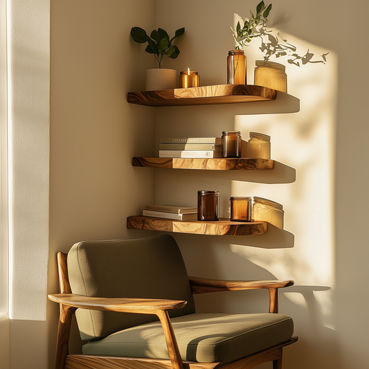LeafNest Floating Shelf – Handmade Live Edge Corner Bookshelf for Nursery & Home Decor - Bespoke Wood TTK