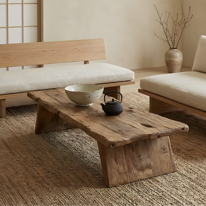 Live Edge Solid Wood Coffee Table – Rustic Low Dining & Living Room Table, Handmade Reclaimed Wood Slab - Bespoke Wood TTK