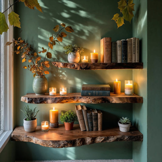 MidnightGrove Floating Shelf – Handmade Live Edge Wall Shelf - Bespoke Wood TTK