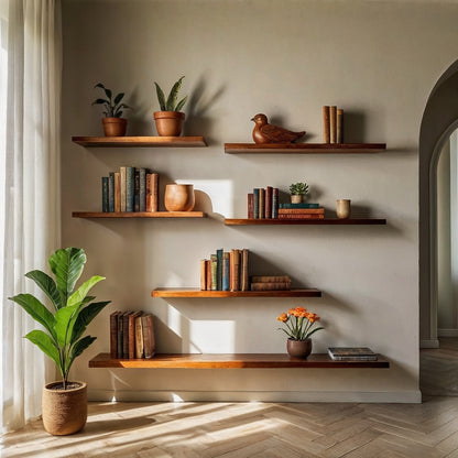 ShelfNest Wall Display Set – Minimalist Floating Wood Shelves for Books & Decor - Bespoke Wood TTK