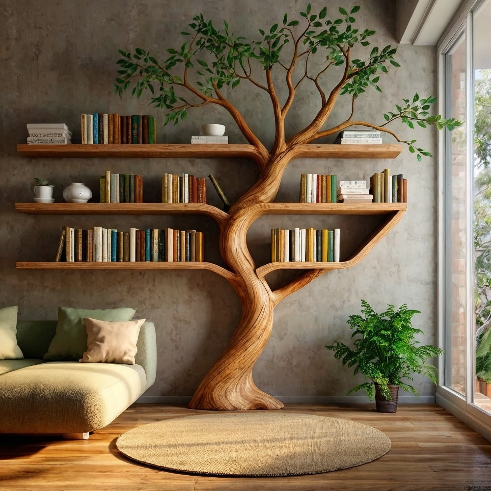 VerdantArc Tree Bookshelf – Handcrafted Wooden Wall Bookcase for Artistic Interiors - Bespoke Wood TTK