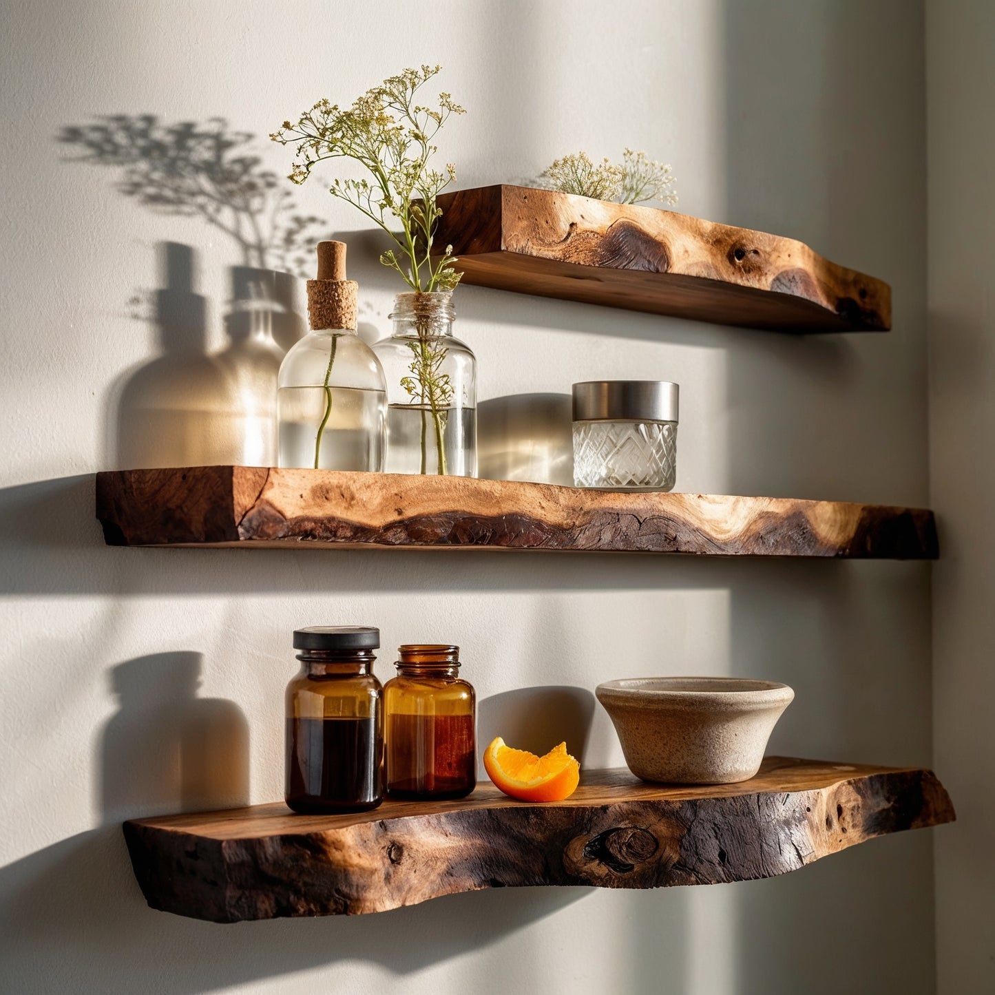 TimberNest – Handcrafted Rustic Corner Wooden Shelf for Elegant Storage