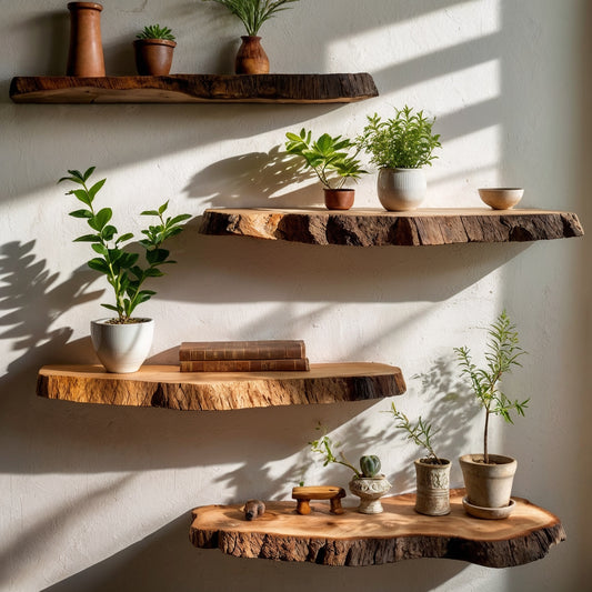 TerraForm Shelf – Live Edge Rustic Wall Display for Books, Plants & Decor - Bespoke Wood TTK