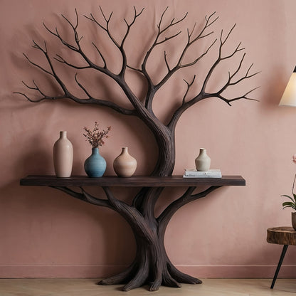 TreeMuse Tree Console Table – Sculptural Branch Shelf in Rustic Solid Wood - Bespoke Wood TTK