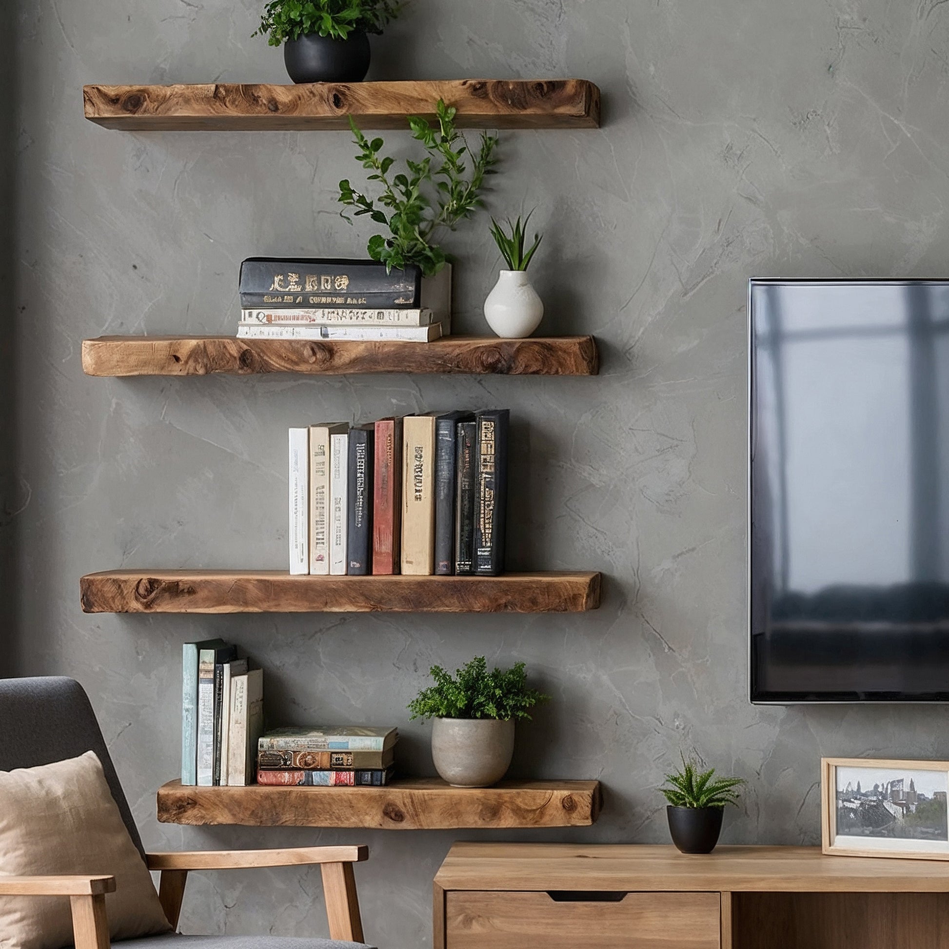 UrbanRoot Floating Shelf – Handmade Live Edge Wall Shelf - Bespoke Wood TTK