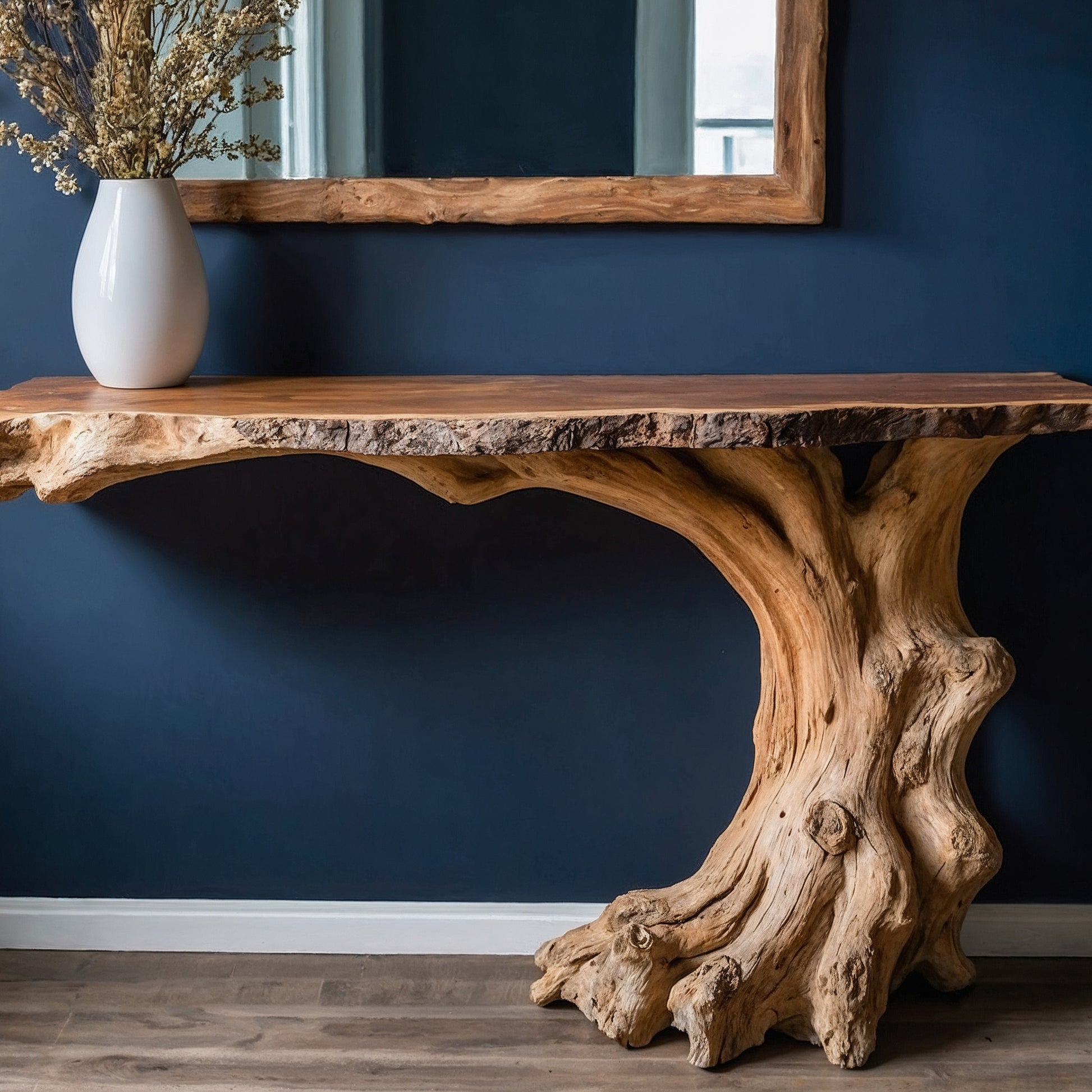 TrunkRise Console Table – Handmade Rustic Entryway Table with Live Edge Top - Bespoke Wood TTK