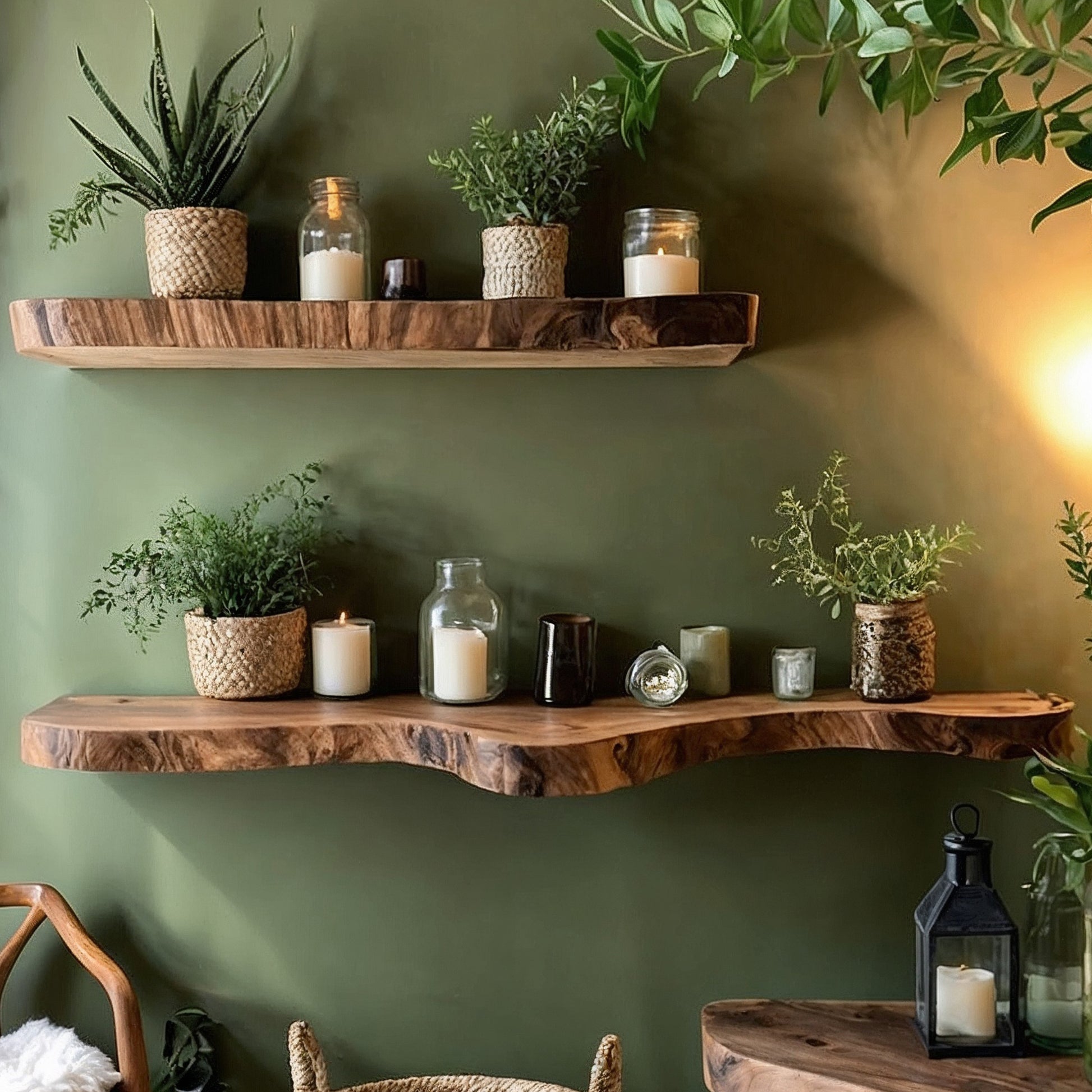 TamarindFlow Wall Shelf – Live Edge Floating Wooden Bookshelf for Nature-Inspired Decor - Bespoke Wood TTK