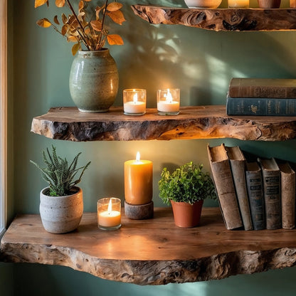 MidnightGrove Floating Shelf – Handmade Live Edge Wall Shelf - Bespoke Wood TTK