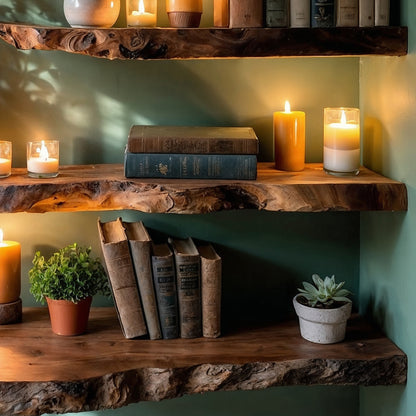 MidnightGrove Floating Shelf – Handmade Live Edge Wall Shelf - Bespoke Wood TTK