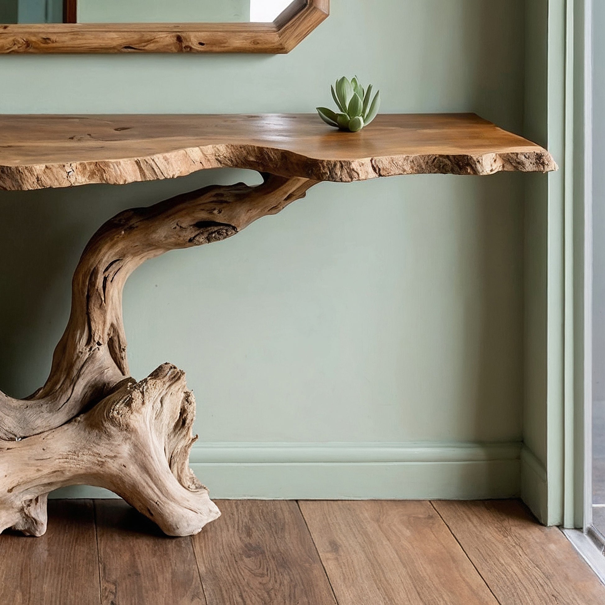 KnotRoot Console Table – Handmade Live Edge Wood Entryway Table with Organic Base - Bespoke Wood TTK