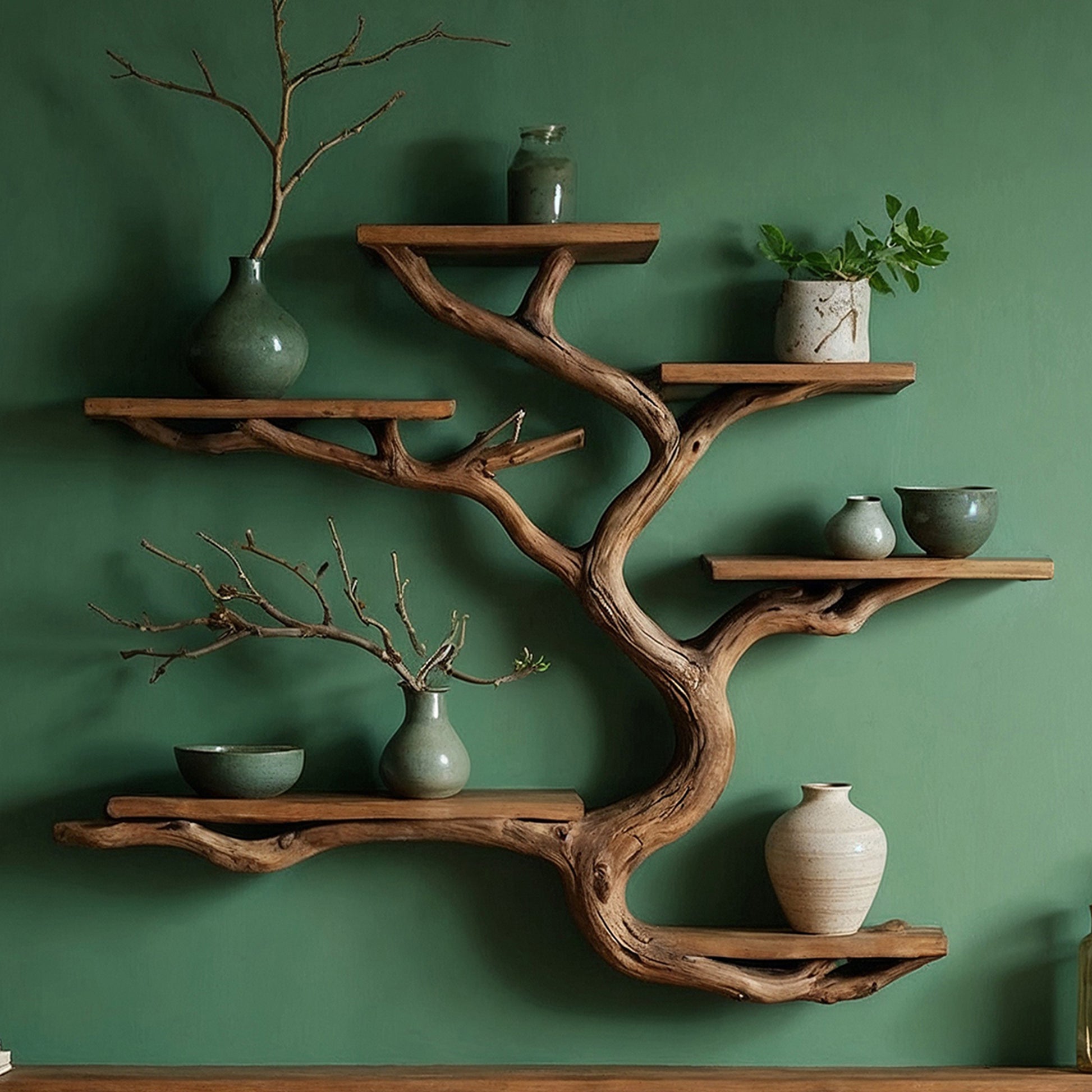 Driftluxe Tree Bookshelf  Custom Live Edge Driftwood Wall-Mounted Wooden Bookshelf For Living Room Or Office Decor