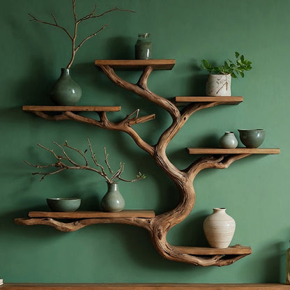 Driftluxe Tree Bookshelf  Custom Live Edge Driftwood Wall-Mounted Wooden Bookshelf For Living Room Or Office Decor