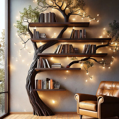 Ebonynest Tree Bookshelf  Black Solid Wood Nature-Themed Shelf For Living Room Or Nursery