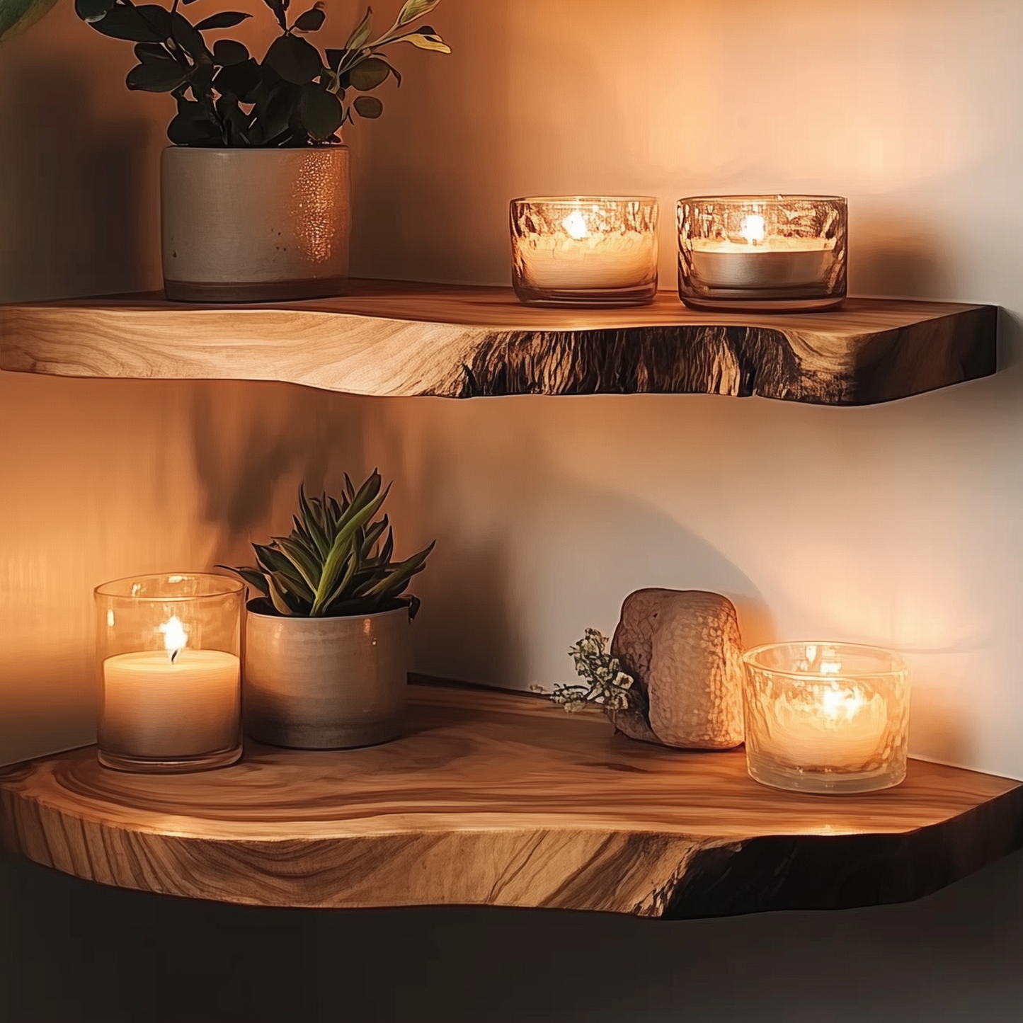 LeafNest Floating Shelves – Live Edge Wood Shelves for Farmhouse & Bathroom Decor