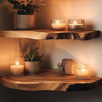 LeafNest Floating Shelves – Live Edge Wood Shelves for Farmhouse & Bathroom Decor