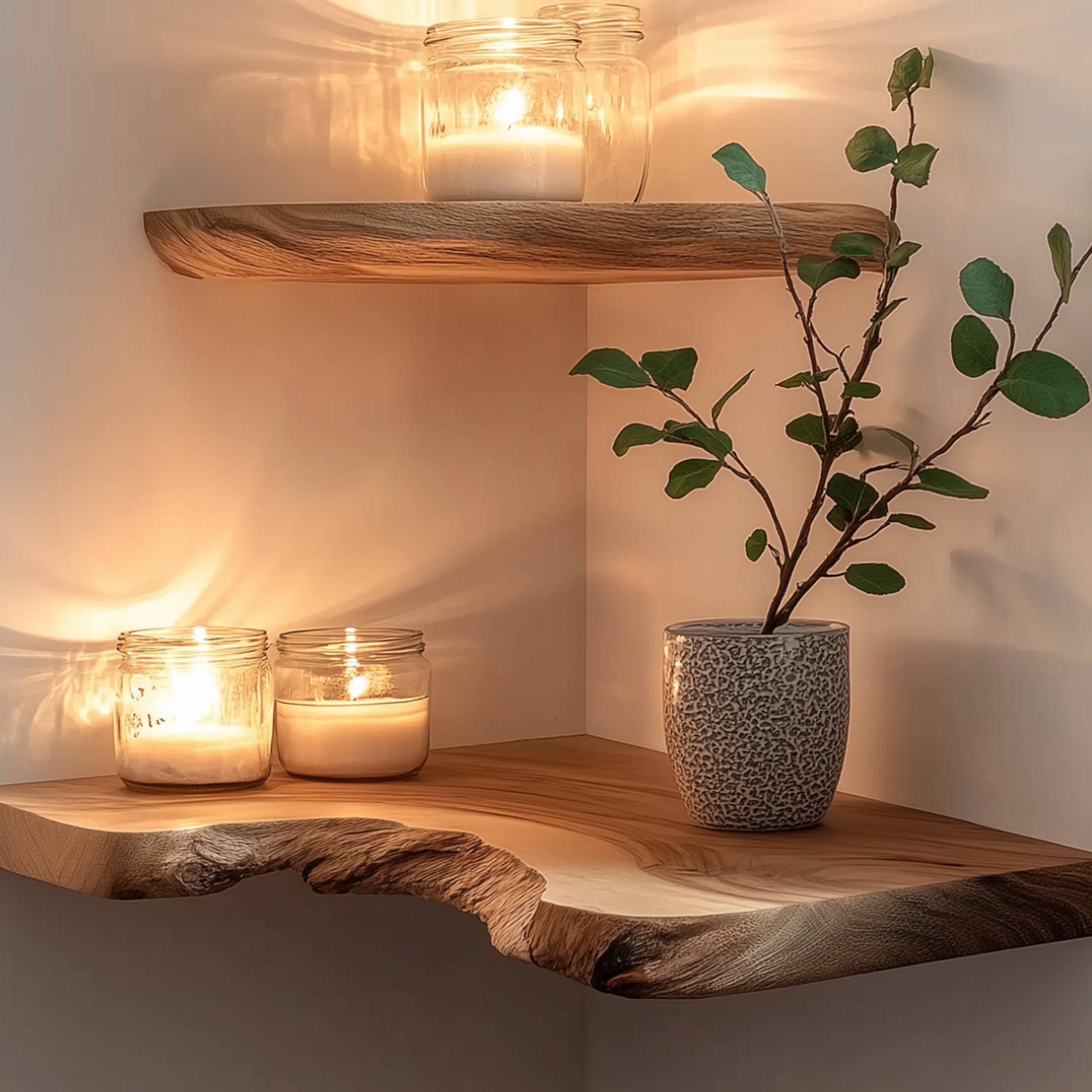 Nestloom Corner Floating Shelf - Live Edge Solid Wood Nursery & Farmhouse Wall Accent
