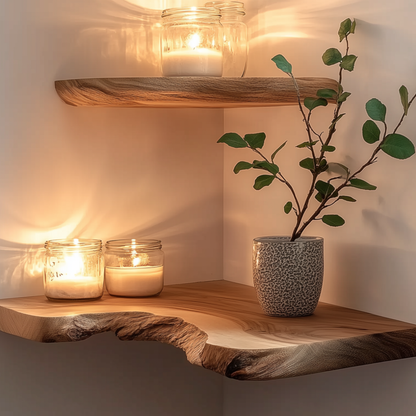 Nestloom Corner Floating Shelf - Live Edge Solid Wood Nursery & Farmhouse Wall Accent