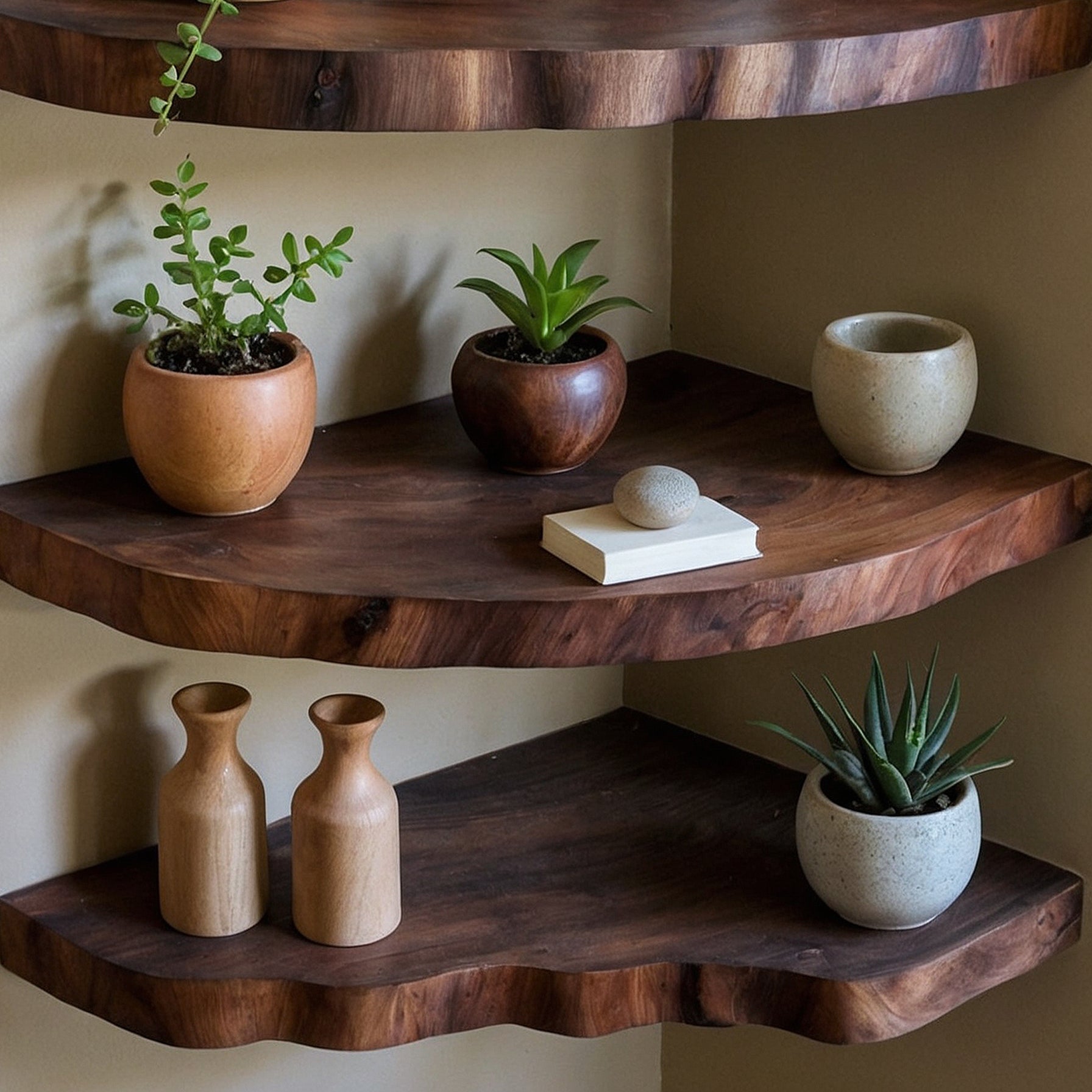 GrainLuxe Corner Floating Shelf – Live Edge Solid Wood Bookshelf for Rustic Home Decoration