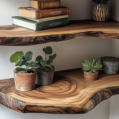 Woodfern Corner Wall Shelf - Live Edge Wooden Floating Shelf For Home Decor & Gift Ideas