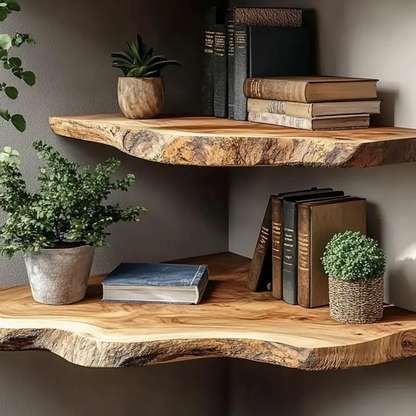 Grainhollow Corner Floating Shelf - Live Edge Rustic Solid Wood Wall Shelves For Home Decor