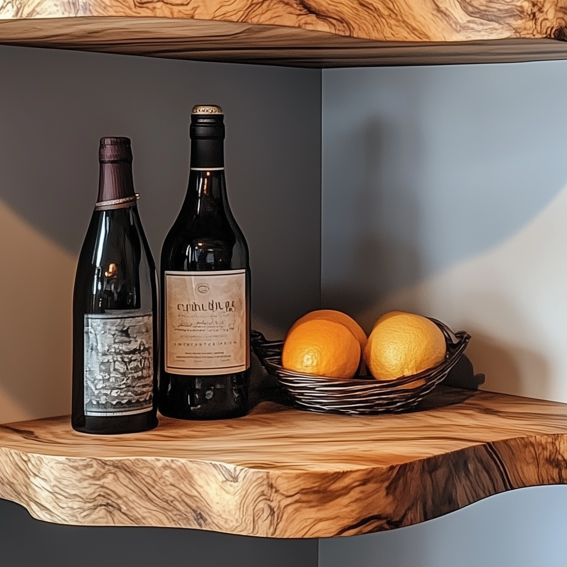 Rootnest Corner Floating Shelf - Handcrafted Live Edge Floating Wood Shelf For Kitchen Or Bar Decor