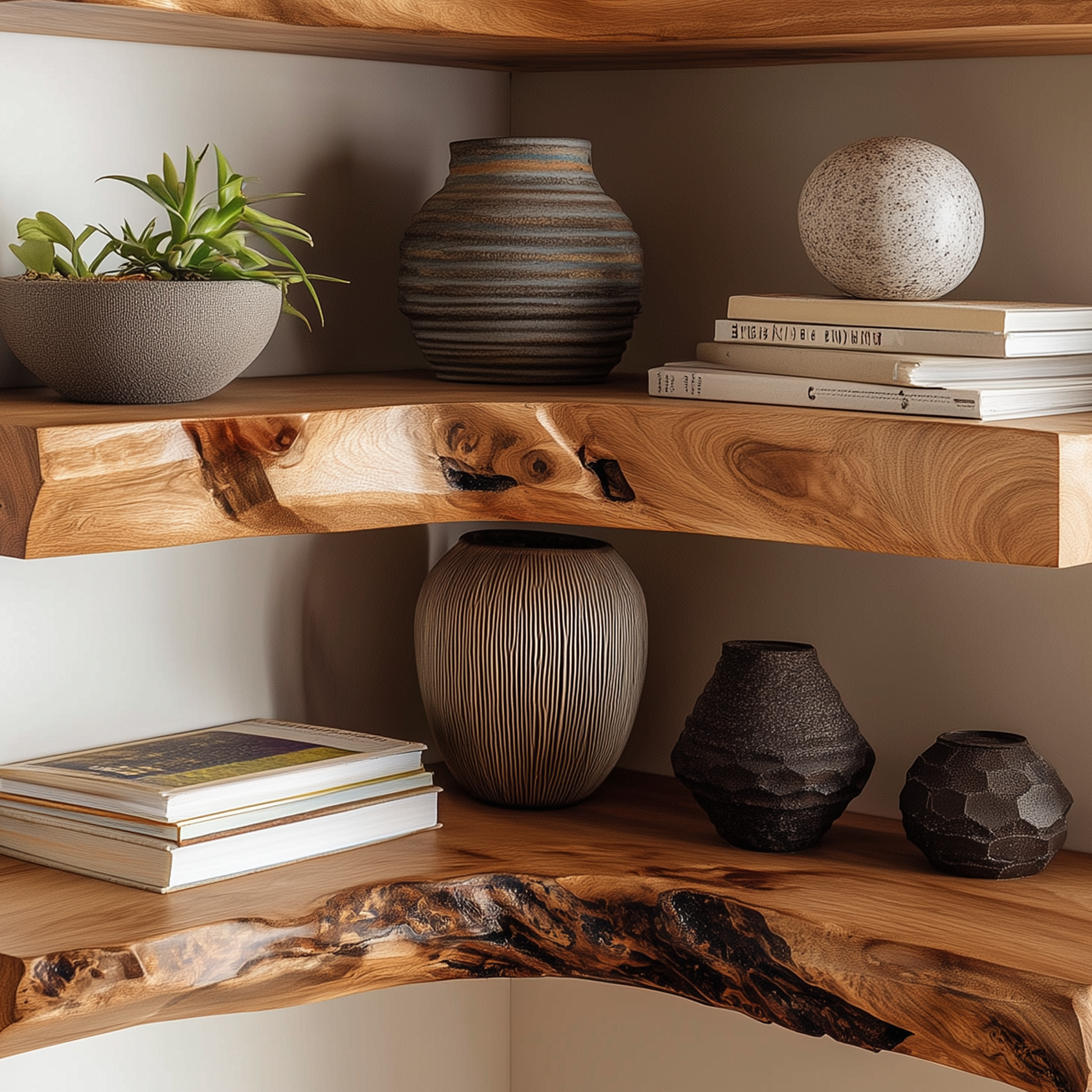 Leafaura Corner Floating Shelf - Handmade Live Edge Wood Shelf For Boho & Japandi Inspired Interiors