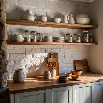 HearthWood Shelf – Solid Wood Floating Wall Shelf for Rustic Kitchen Decor - Bespoke Wood TTK
