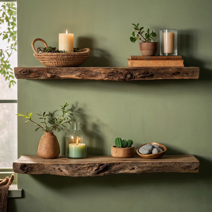 WillowNest Floating Shelf – Rustic Live Edge Wood Wall Shelf for Cozy Home Decor - Bespoke Wood TTK