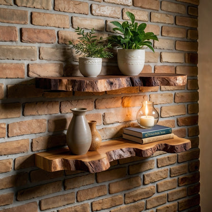BarkLine Floating Shelf Set – Solid Wood Live Edge Display for Books & Decor - Bespoke Wood TTK